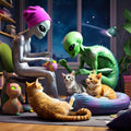 Cats with Aliens Vinyl Sticker 3"x4"