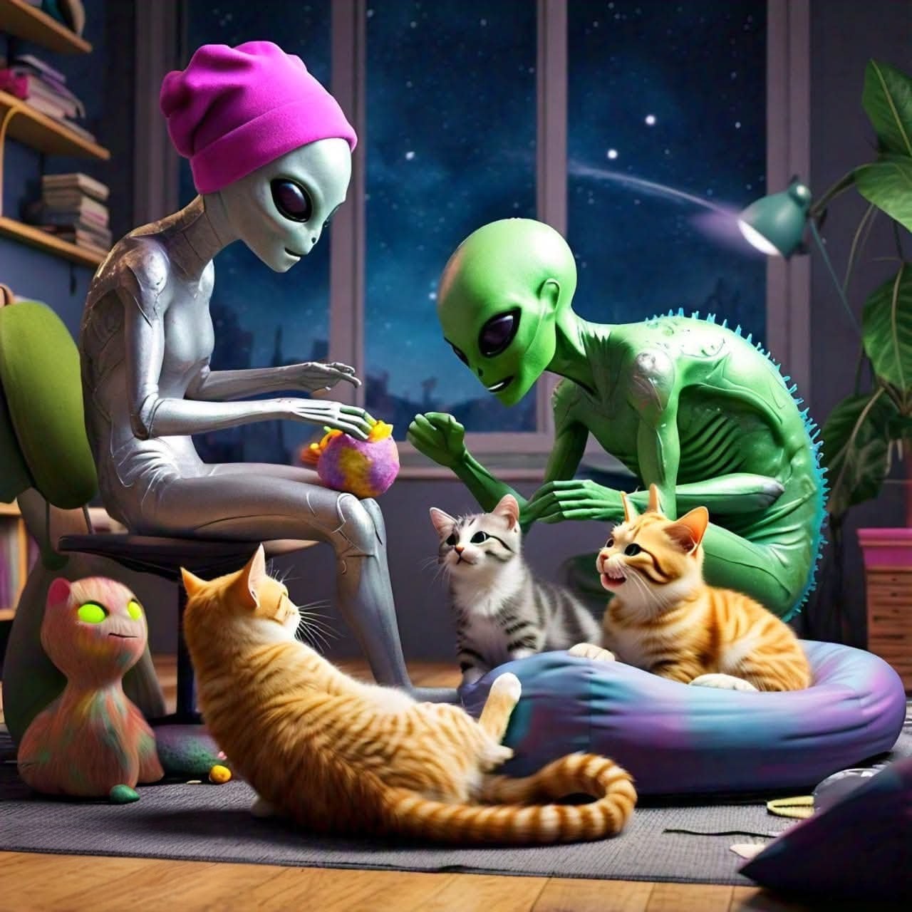 Cats with Aliens Vinyl Sticker 3"x4"