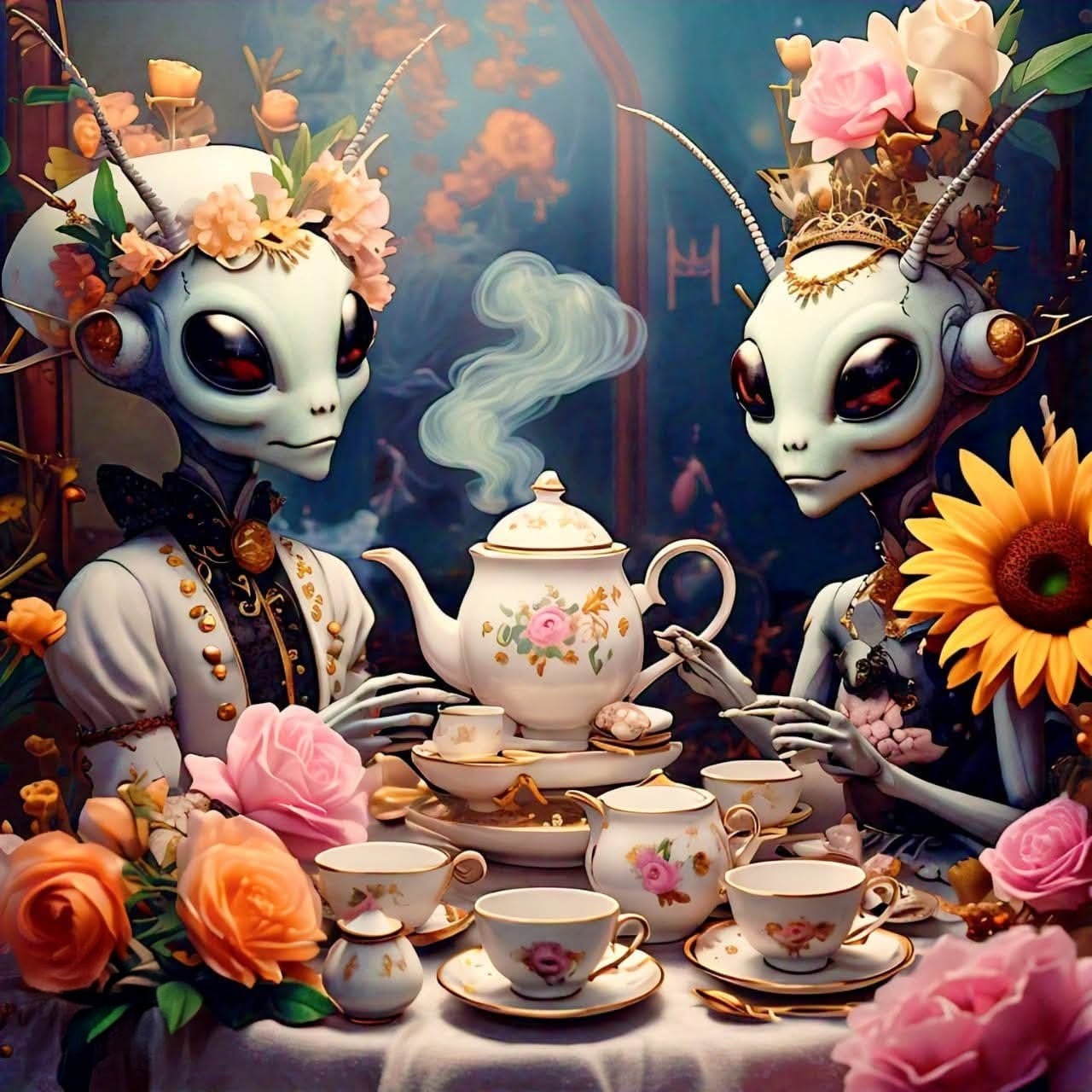 Alien Tea Time Vinyl Sticker 3"x4"