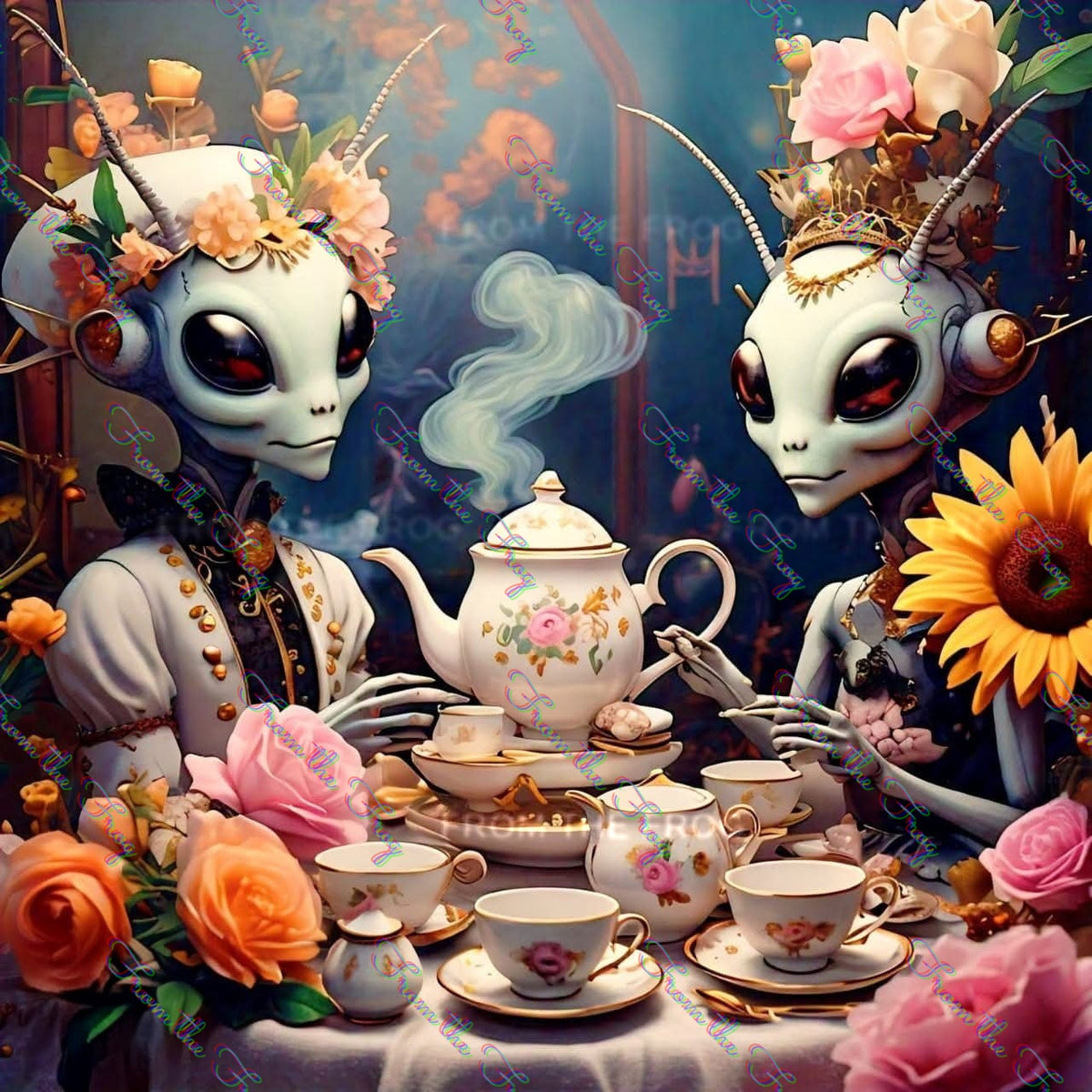 Alien Tea Time Vinyl Sticker 3"x4"