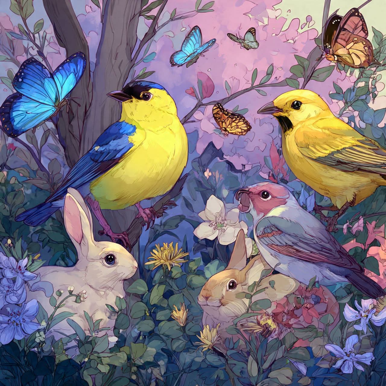 Birds, Bunnies, Butterflies Vinyl Sticker 3"x4"
