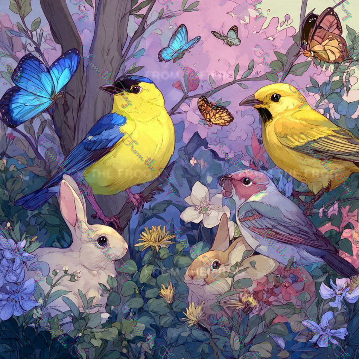 Birds, Bunnies, Butterflies Vinyl Sticker 3"x4"