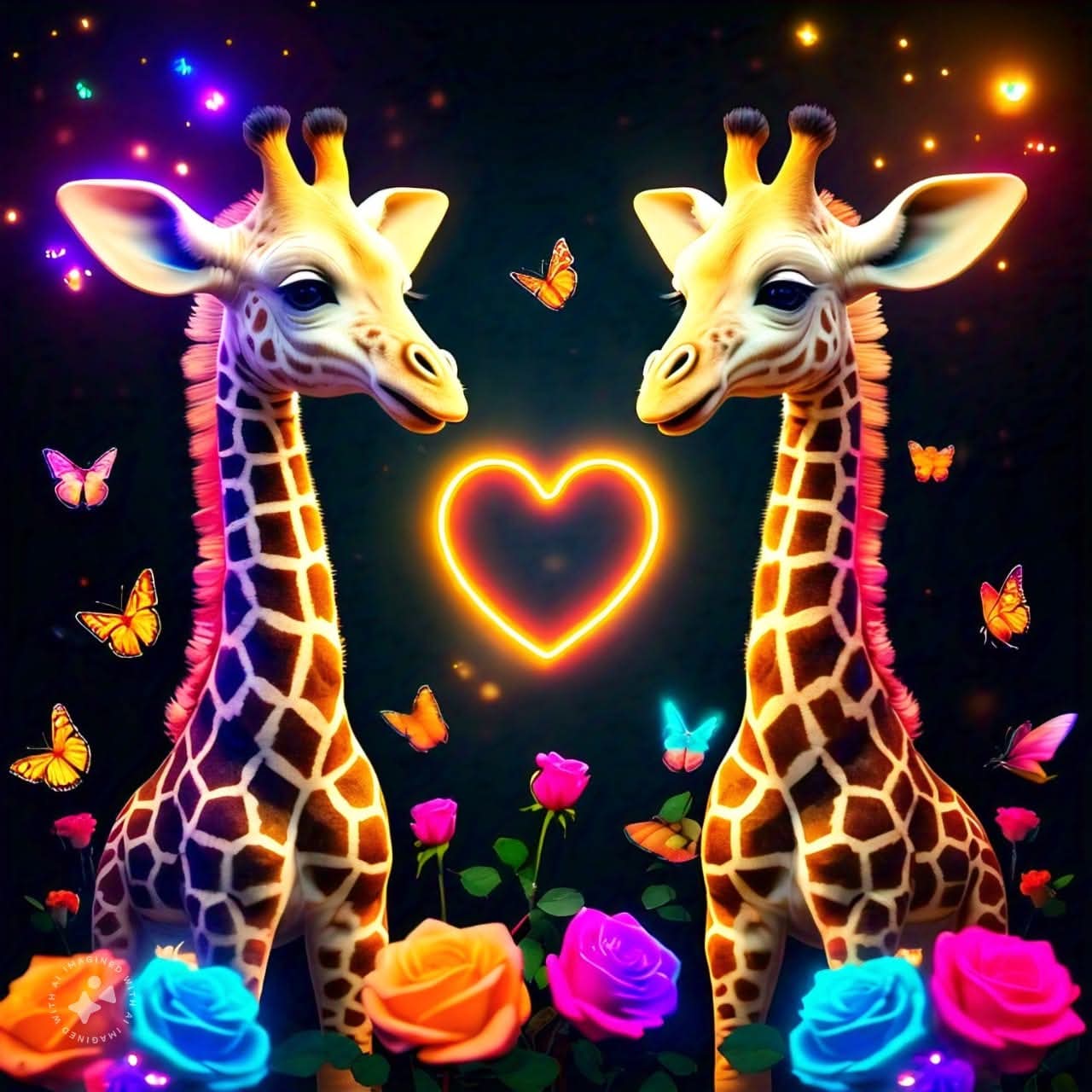 Neon Giraffes Vinyl Sticker 3"x4"